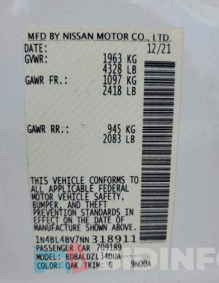 1N4BL4BV7NN318911 Photo# 12