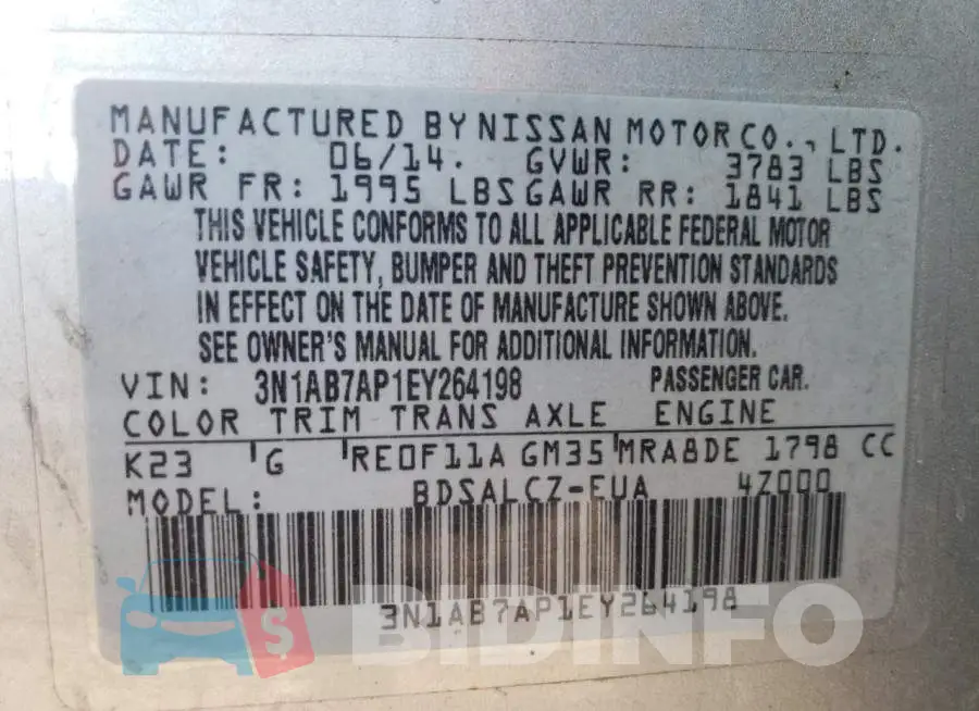 3N1AB7AP1EY264198 Photo# 12