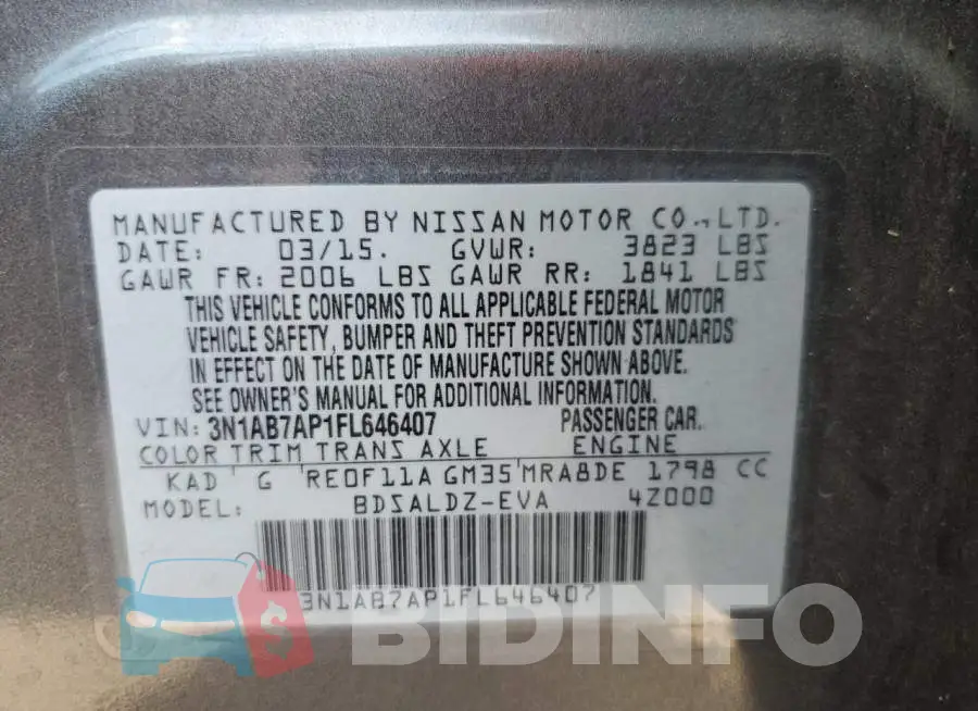 3N1AB7AP1FL646407 Photo# 12