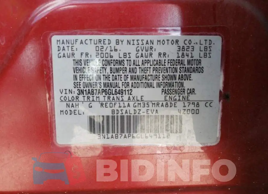 3N1AB7AP6GL649112 Photo# 13