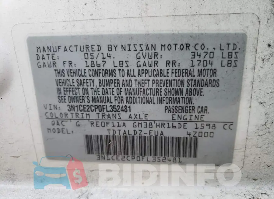 3N1CE2CP0FL352481 Photo# 12