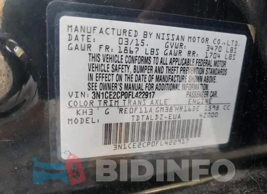3N1CE2CP0FL422917 Photo# 12