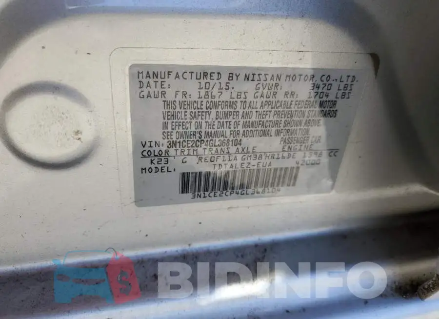 3N1CE2CP4GL368104 Photo# 12