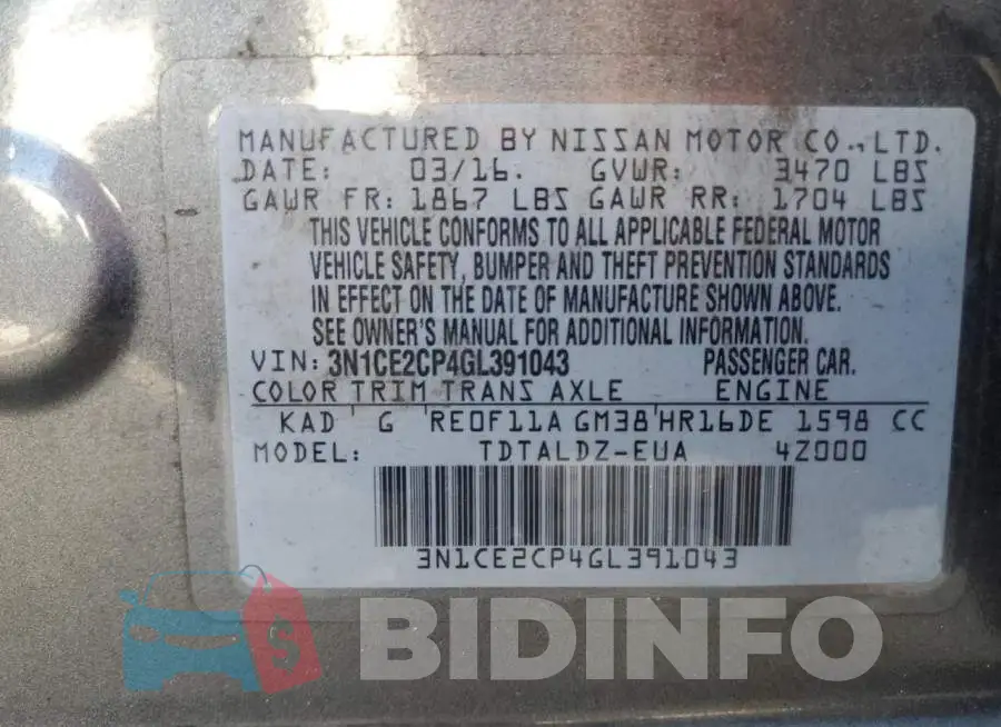 3N1CE2CP4GL391043 Photo# 12