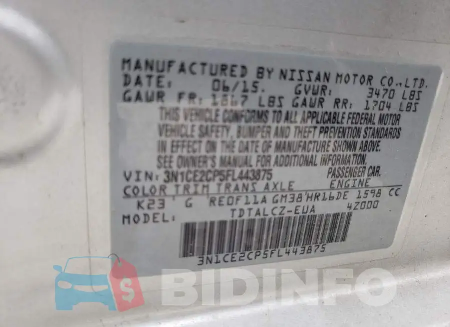 3N1CE2CP5FL443875 Photo# 12
