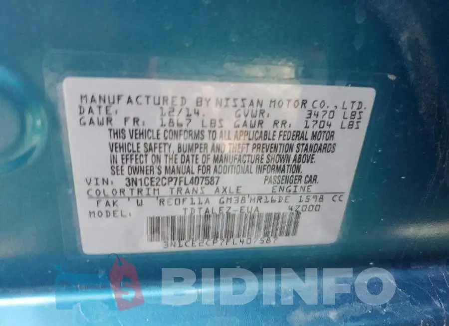 3N1CE2CP7FL407587 Photo# 13