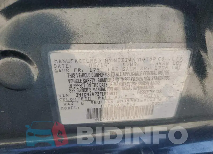 3N1CN7AP3FL815911 Photo# 12
