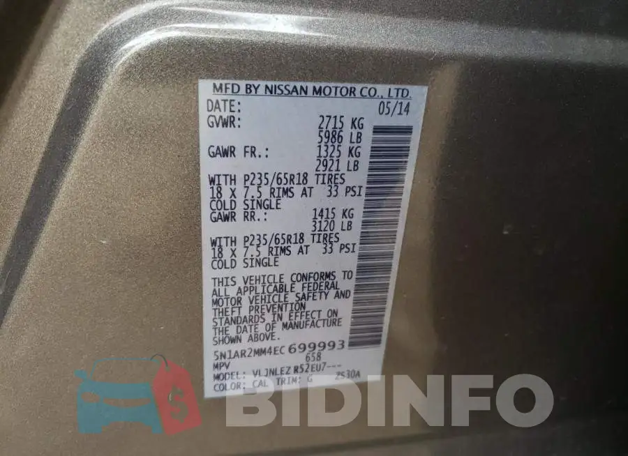 5N1AR2MM4EC699993 Photo# 13