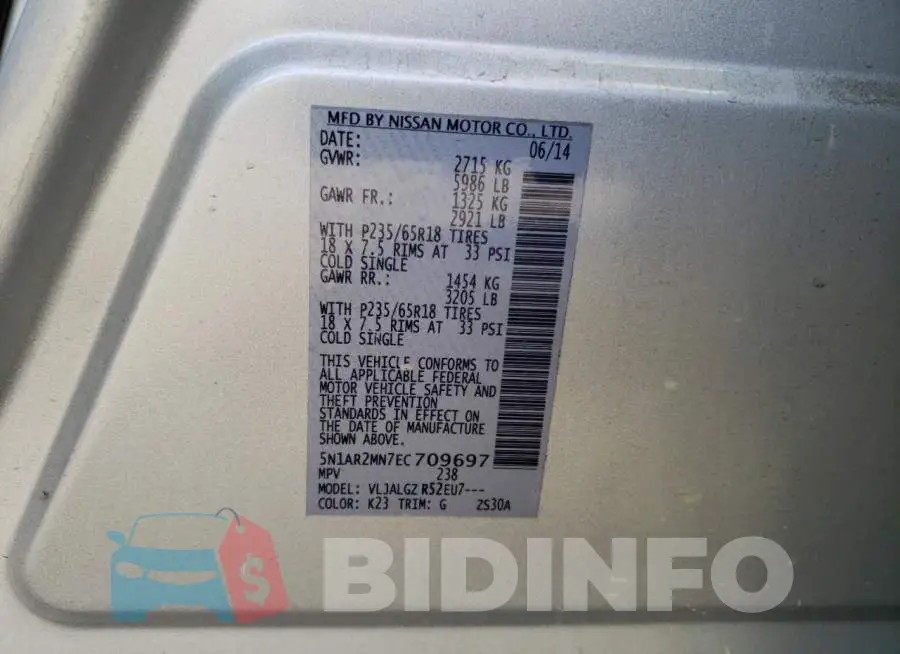 5N1AR2MN7EC709697 Photo# 14