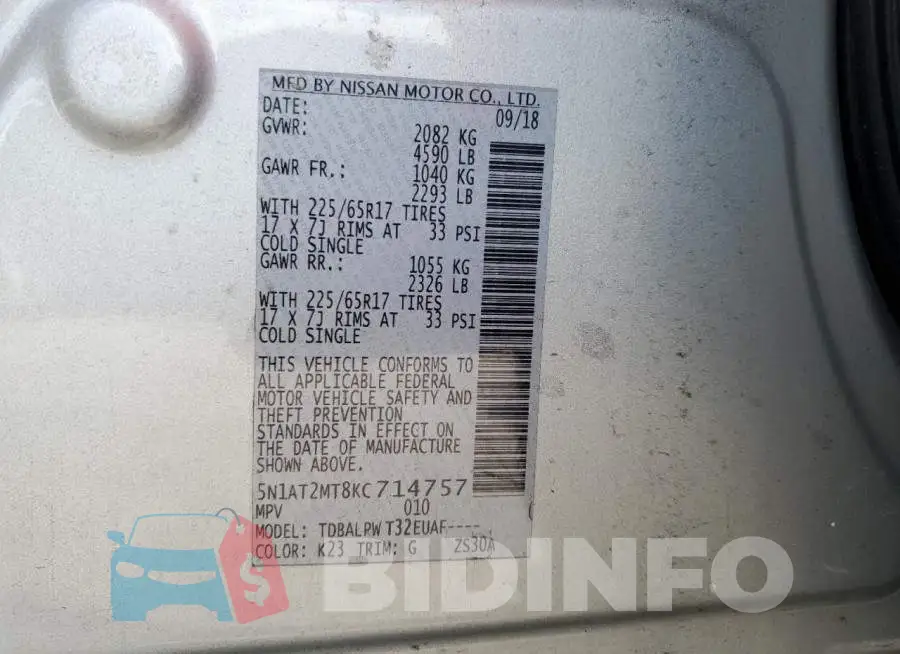 5N1AT2MT8KC714757 Photo# 14
