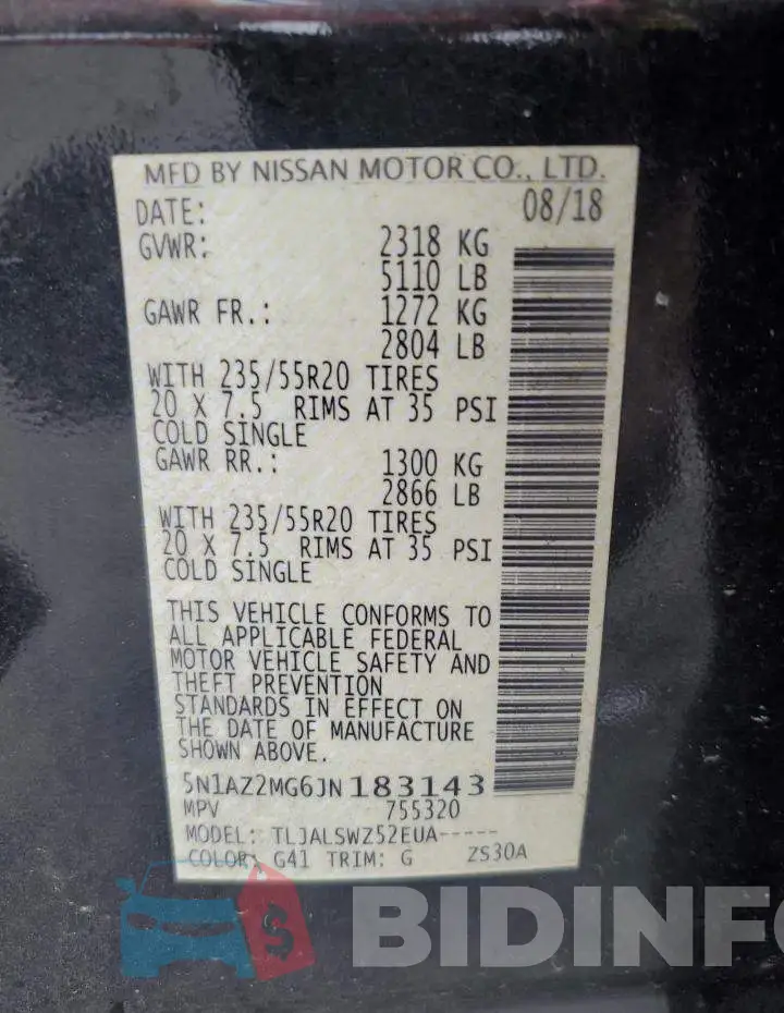 5N1AZ2MG6JN183143 Photo# 13