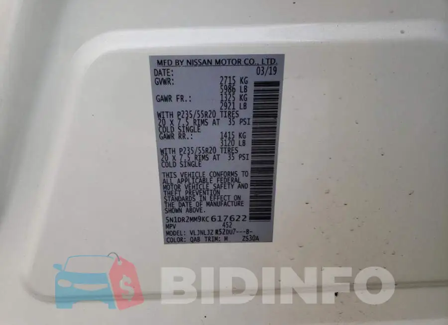 5N1DR2MM9KC617622 Photo# 13