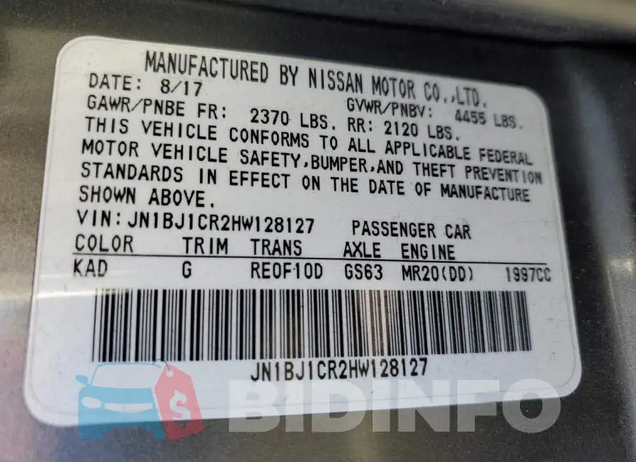 JN1BJ1CR2HW128127 Photo# 13