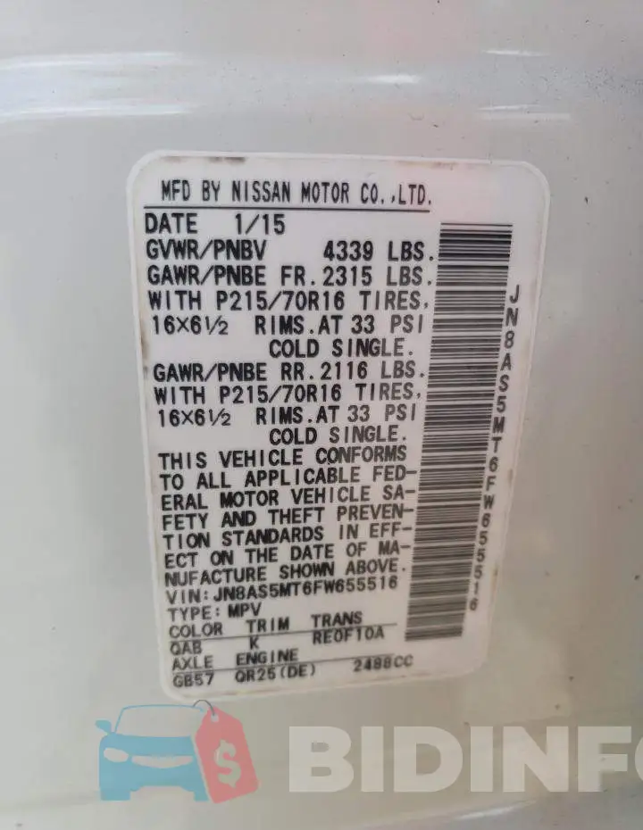 JN8AS5MT6FW655516 Photo# 14