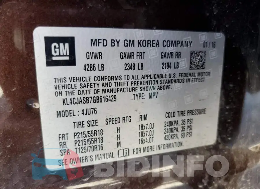 KL4CJASB7GB616429 Photo# 14