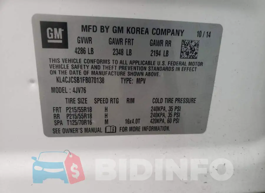 KL4CJCSB1FB070138 Photo# 13