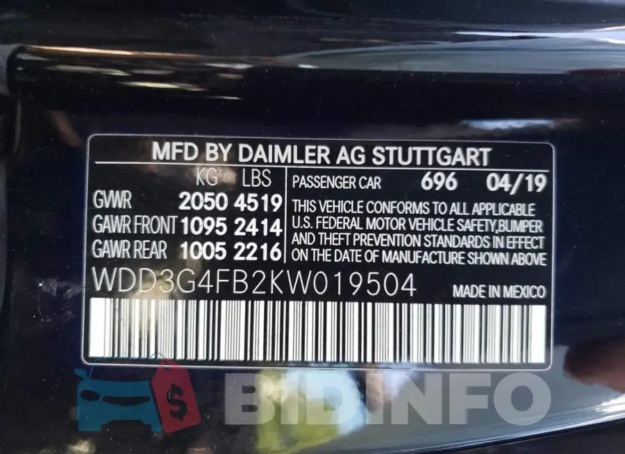 WDD3G4FB2KW019504 Photo# 13