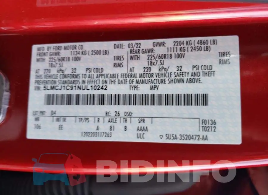 5LMCJ1C91NUL10242 Photo# 12