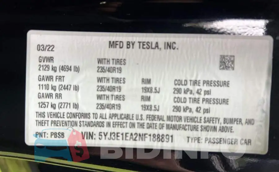 5YJ3E1EA2NF188891 Photo# 10