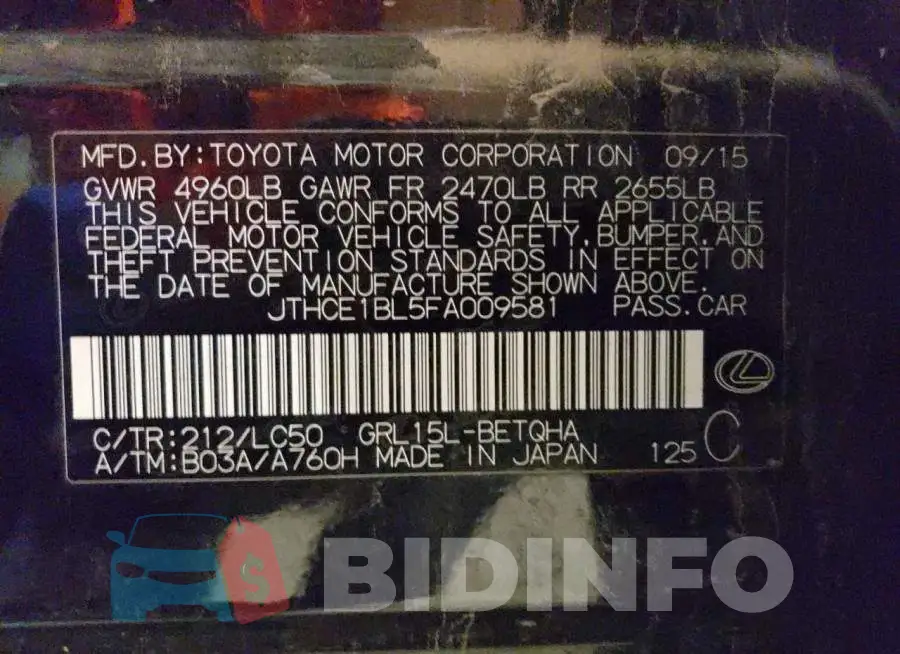 JTHCE1BL5FA009581 Photo# 12