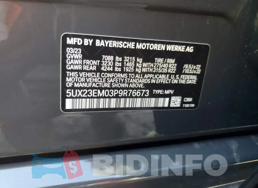 5UX23EM03P9R76673 Photo# 13
