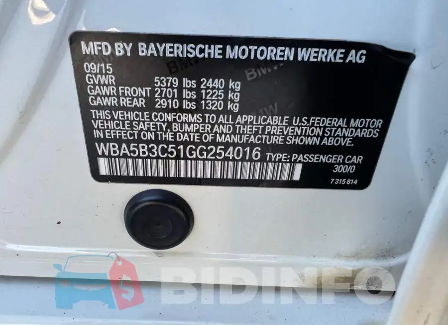 WBA5B3C51GG254016 Photo# 10