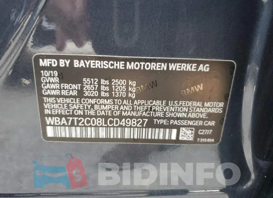 WBA7T2C08LCD49827 Photo# 12