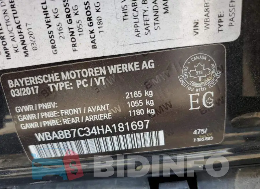 WBA8B7C34HA181697 Photo# 10