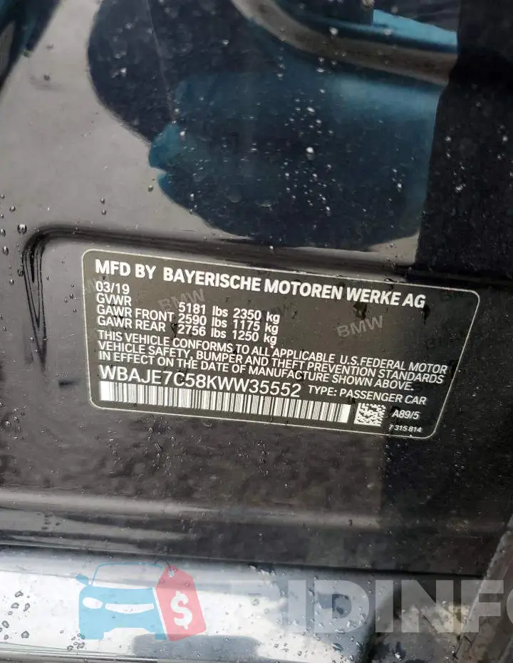 WBAJE7C58KWW35552 Photo# 12