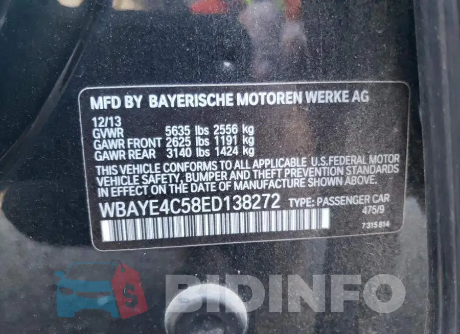 WBAYE4C58ED138272 Photo# 12