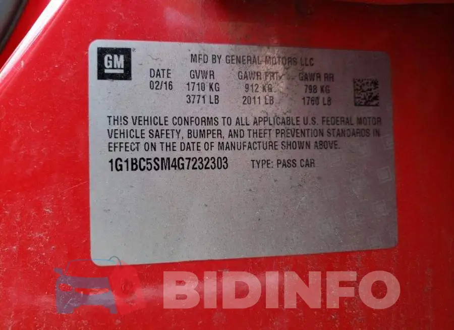 1G1BC5SM4G7232303 Photo# 12