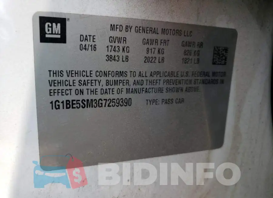 1G1BE5SM3G7259390 Photo# 12