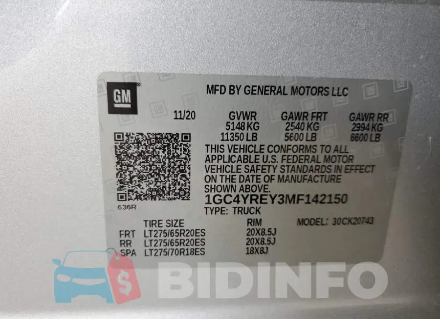 1GC4YREY3MF142150 Photo# 12