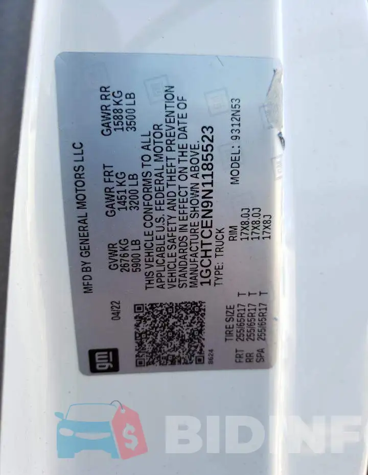 1GCHTCEN9N1185523 Photo# 13