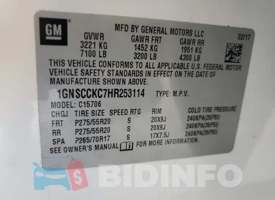 1GNSCCKC7HR253114 Photo# 13