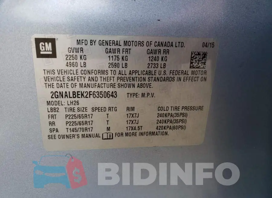 2GNALBEK2F6350643 Photo# 13
