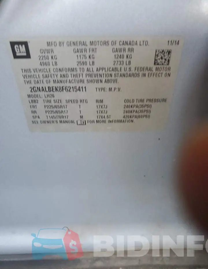 2GNALBEK8F6215411 Photo# 12