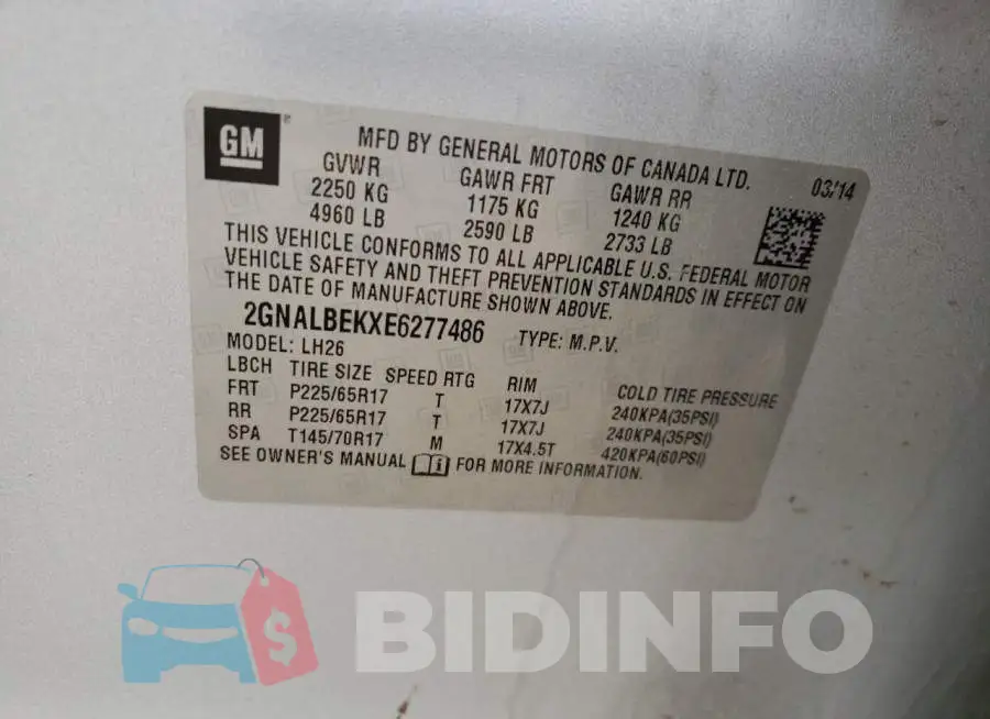 2GNALBEKXE6277486 Photo# 13