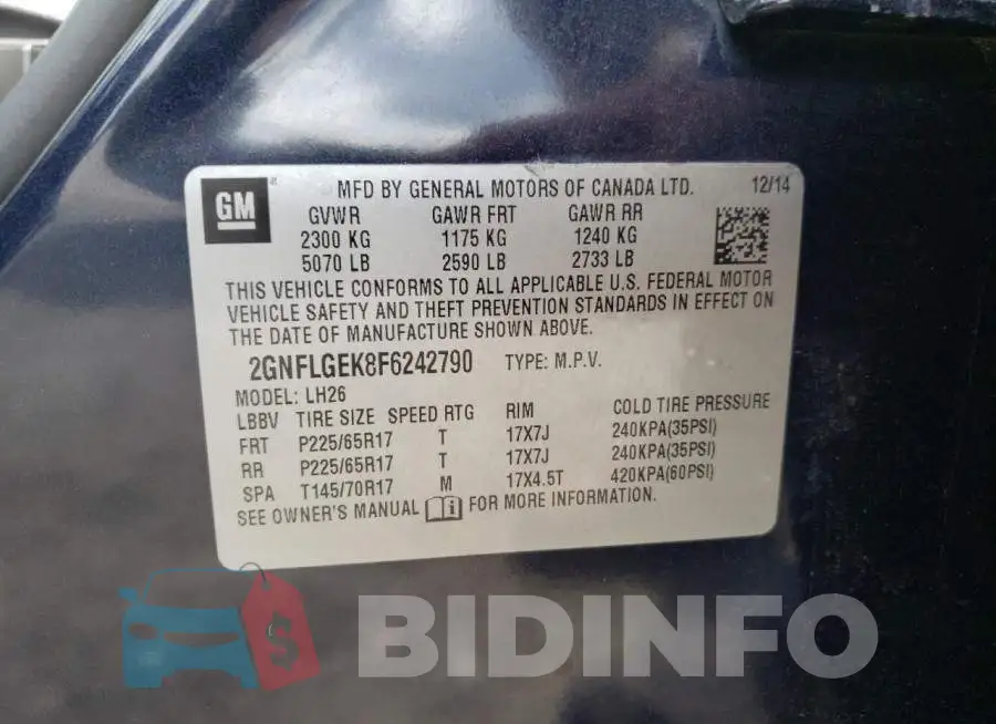2GNFLGEK8F6242790 Photo# 13