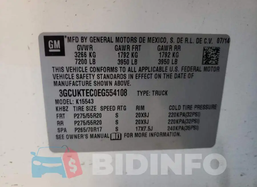 3GCUKTEC0EG554108 Photo# 12