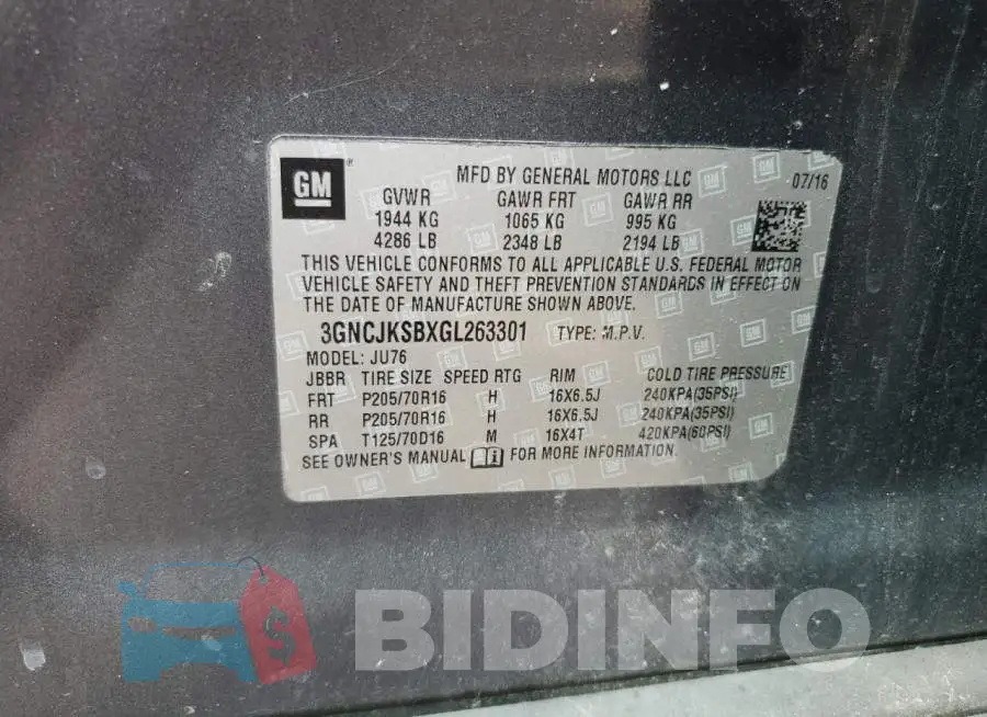 3GNCJKSBXGL263301 Photo# 12