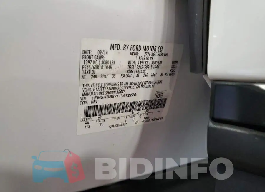1FM5K8B87FGA72276 Photo# 14