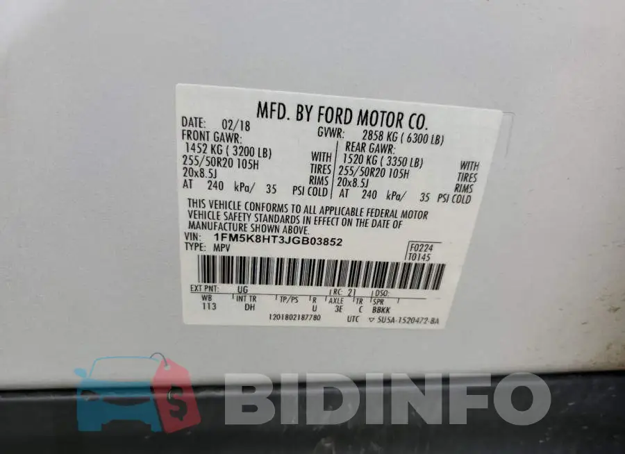 1FM5K8HT3JGB03852 Photo# 14