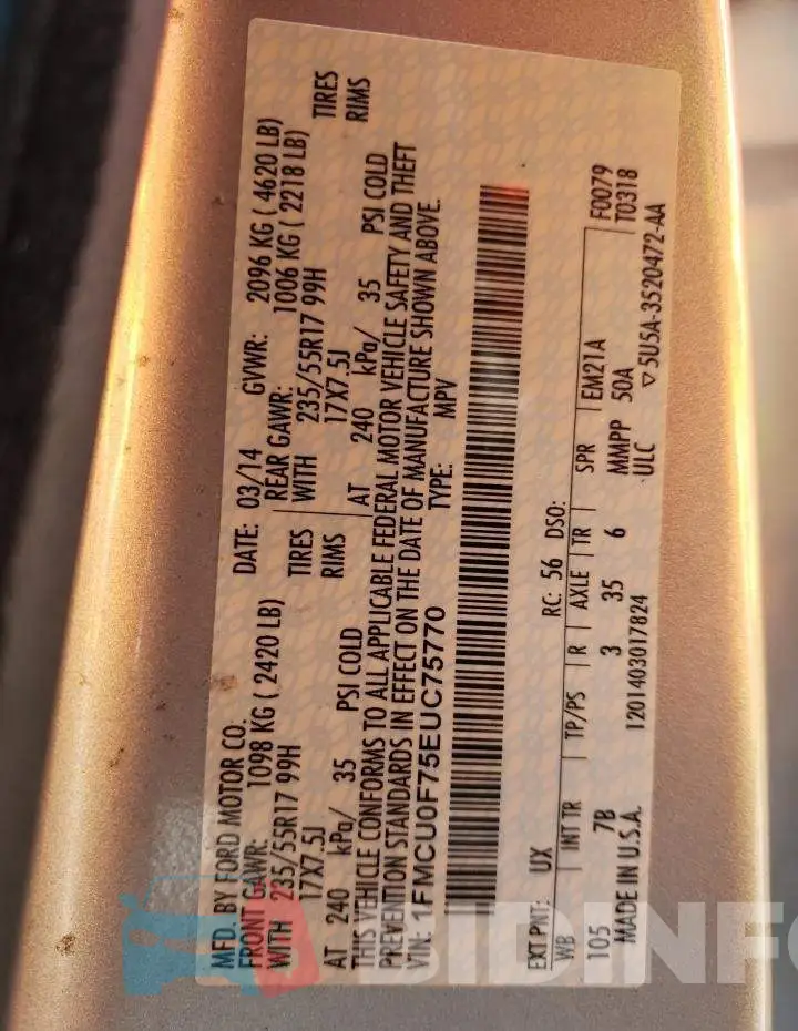 1FMCU0F75EUC75770 Photo# 13