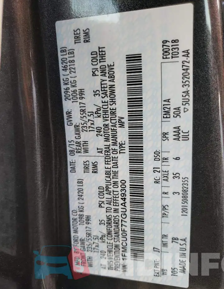 1FMCU0F77GUA49300 Photo# 12