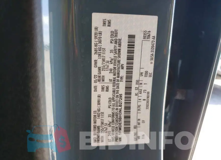 1FMDE5BH3NLB27295 Photo# 13