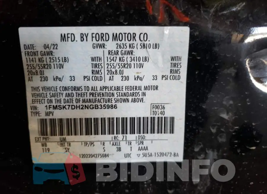1FMSK7DH2NGB35986 Photo# 13