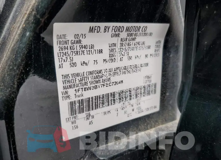 1FT8W3BT7FEC72048 Photo# 12