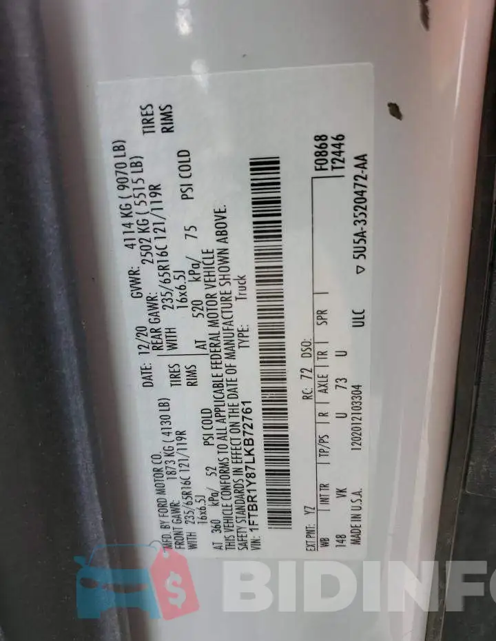 1FTBR1Y87LKB72761 Photo# 13