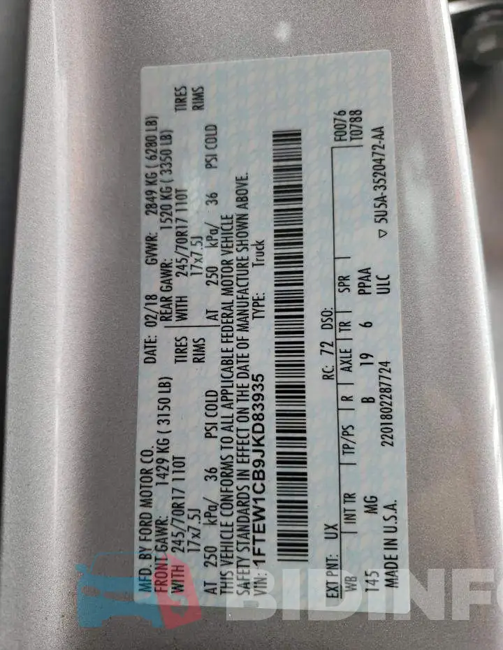 1FTEW1CB9JKD83935 Photo# 12